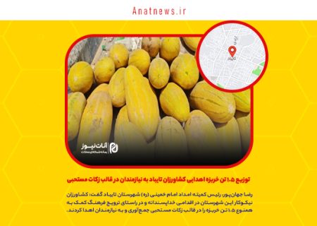 توزیع ۱.۵ تن خربزه اهدایی کشاورزان تایباد به نیازمندان در قالب زکات مستحبی