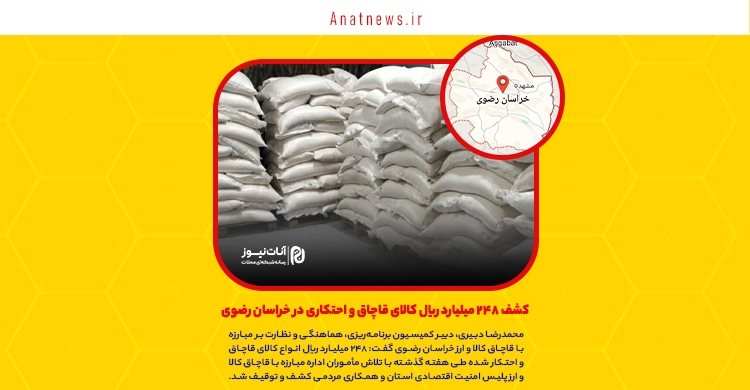 کشف ۲۴۸ میلیارد ریال کالای قاچاق و احتکاری در خراسان رضوی