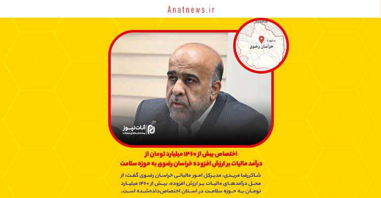 اختصاص بیش از ۱۴۶۰ میلیارد تومان از درآمد مالیات بر ارزش افزوده خراسان رضوی به حوزه سلامت