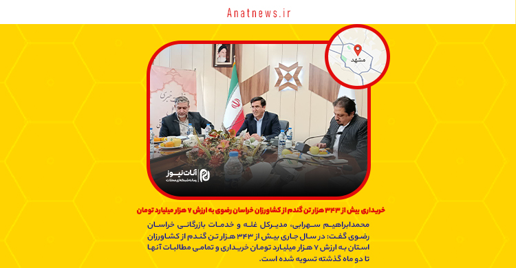 خریداری بیش از ۳۴۳ هزار تن گندم از کشاورزان خراسان رضوی به ارزش ۷ هزار میلیارد تومان
