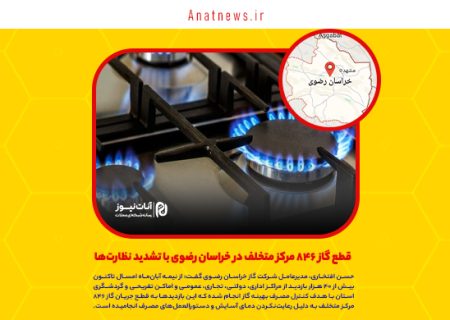 قطع گاز ۸۴۶ مرکز متخلف در خراسان رضوی با تشدید نظارت‌ها