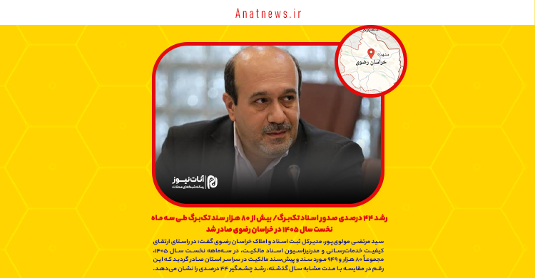 رشد ۴۴ درصدی صدور اسناد تکبرگ/ بیش از ۸۰ هزار سند تکبرگ طی سه ماه نخست سال ۱۴۰۵ در خراسان رضوی صادر شد